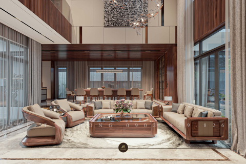 Thiết kế nội thất biệt thự gỗ óc chó tại Lào Cai - Anh Minh